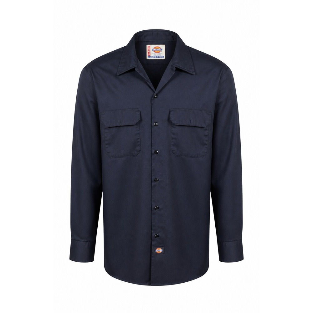 Dickies 574BK‎ Mens XL Long Sleeve Work Shirt Dark Navy Blue Button Up Utility